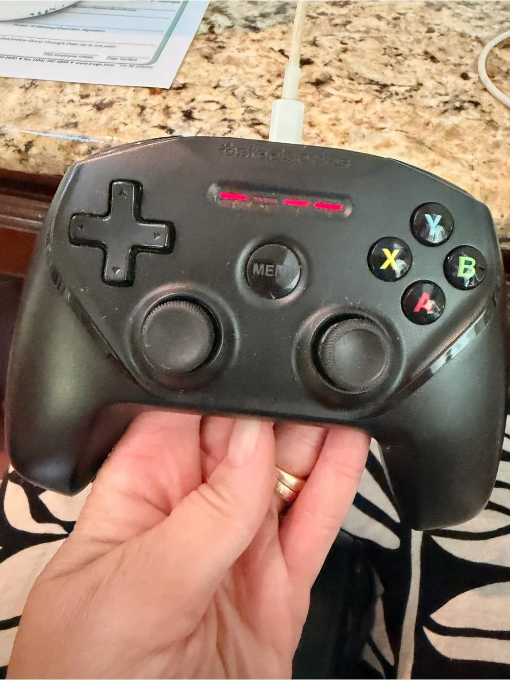 2 steel nimbus controllers and 1 Nintendo switch pro controller